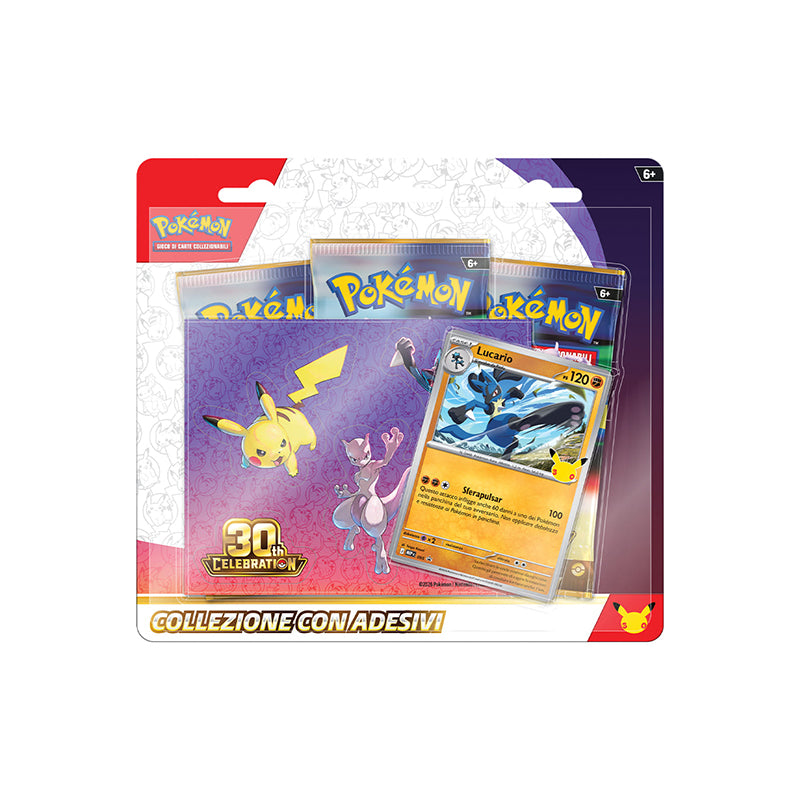 Pokémon 30° Anniversario Blister con Adesivi Lucario ITA (3 Buste)