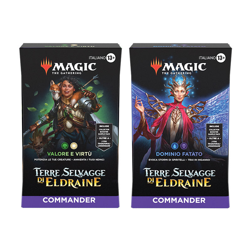 magic the agthering terre selvagge di eldraine commander deck bundle dominio fatato valore e virtù italiano